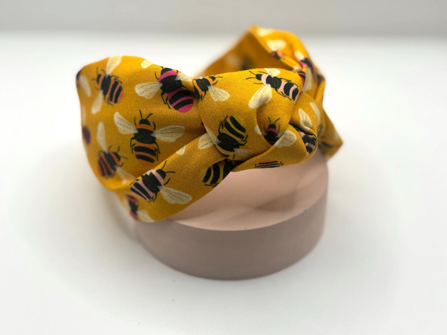 Mustard Yellow Bee Print Headband - Top Knot Headband - Handmade Headband - Festival Hair Acceaaory