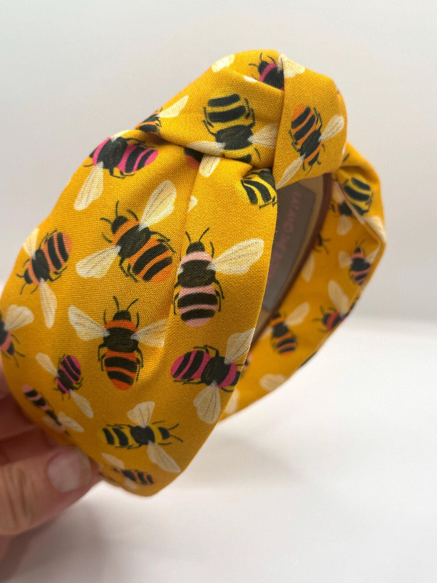 Mustard Yellow Bee Print Headband - Top Knot Headband - Handmade Headband - Festival Hair Acceaaory
