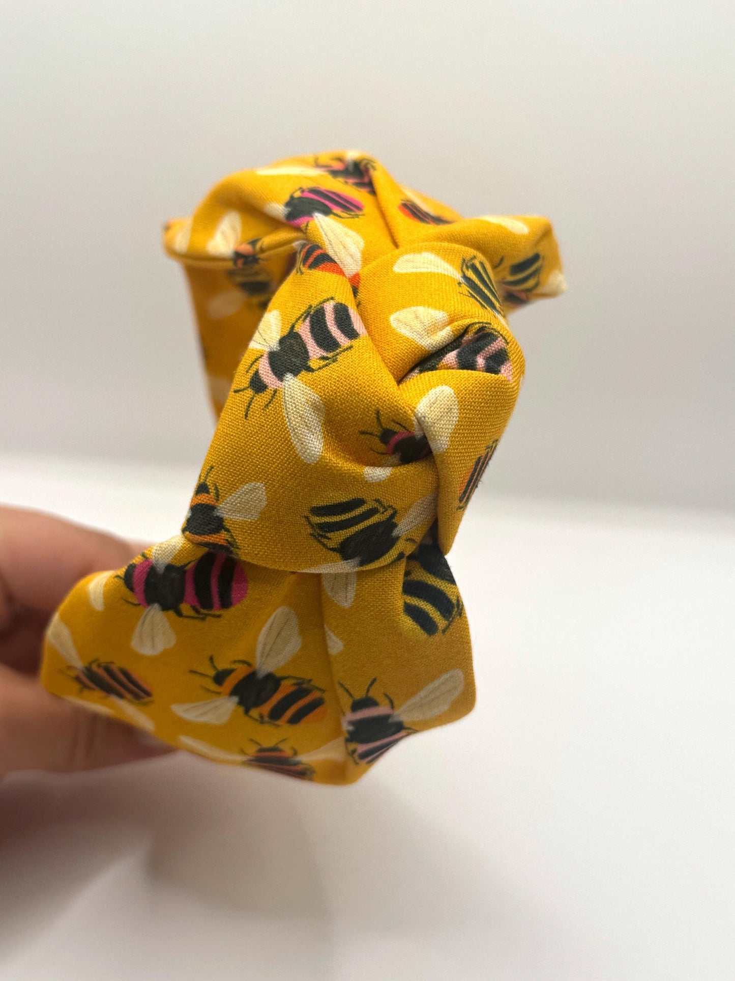 Mustard Yellow Bee Print Headband - Top Knot Headband - Handmade Headband - Festival Hair Acceaaory