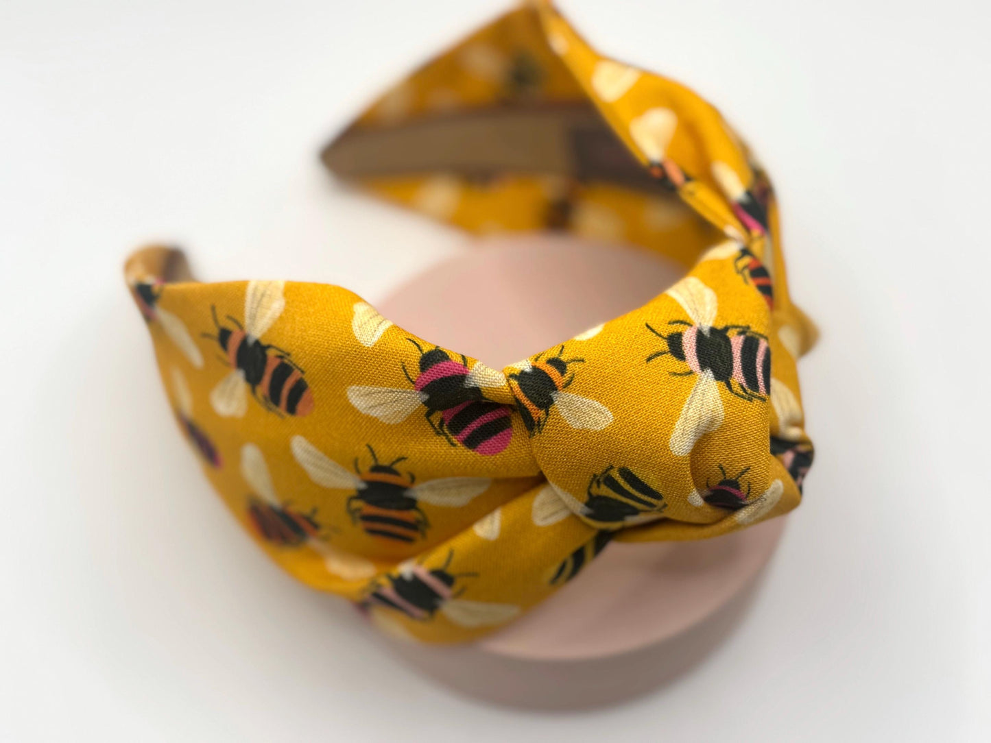 Mustard Yellow Bee Print Headband - Top Knot Headband - Handmade Headband - Festival Hair Acceaaory