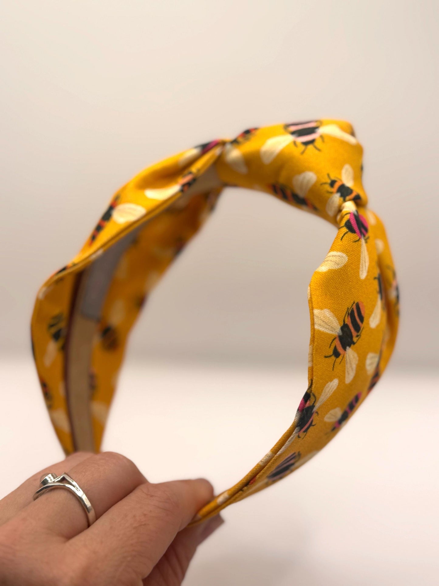 Mustard Yellow Bee Print Headband - Top Knot Headband - Handmade Headband - Festival Hair Acceaaory