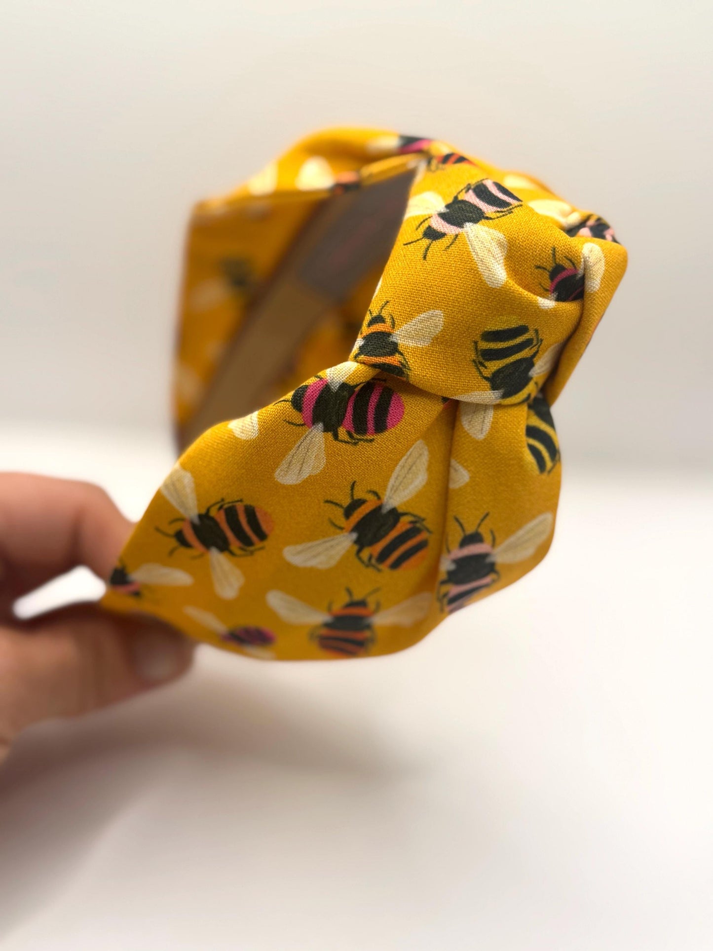 Mustard Yellow Bee Print Headband - Top Knot Headband - Handmade Headband - Festival Hair Acceaaory